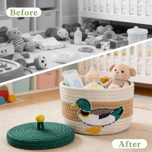 Mallard Duck Woven Basket with Lid - Handcrafted Cotton Mallard Duck Decor Basket for Nursery Decor, Hunting Baby Stuff & Home Organization Storage Bins for Bedroom Bathroom Room Desktop Accessories in Kuwait