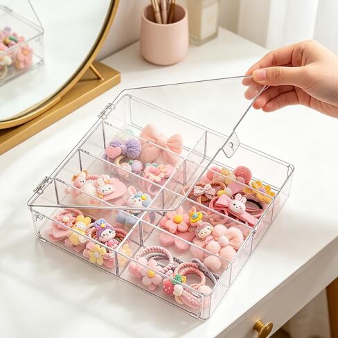 2 Pcs Hair Accessories Organizers with 8 Compartments and Lids Clear Storage Boxes for Headbands Bows Clip Scrunchies Hair Tie Organizer for Bathroom Bedroom Vanity Countertop in Kuwait