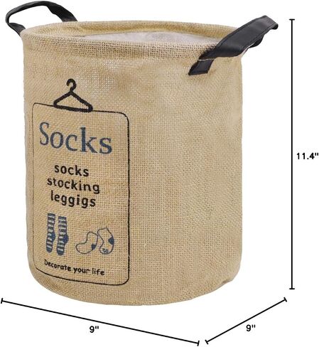 Pop-up Laundry Hampers Waterproof Cotton Linen Foldable Round Storage Bucket Organizer Dirty Clothes Shoes Basket Holder Baby's Toys Collection Box Closet Bin+3 Handles "SOCKS" Print in Saudi Arabia