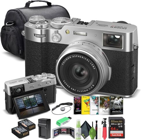 FUJIFILM X100VI Point & Shoot Camera (Silver) & Photo with LED Light Bundle | For Travel, Everyday Photography & Video | Includes 2x 64GB Memory Card, Memory Card Wallet, Extra Battery (16821822) + More in Kuwait