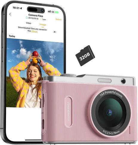WiFi Digital Camera for Kids with Switching Dual Lens, 64MP 4K Point and Shoot Camera with 32GB Card, 16X Zoom, Anti Shake, Portable Compact Cameras for Teens Girl Boy Kids Starter Off-White in Kuwait