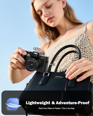NBD 5K Digital Cameras for Photography - 16X Zoom Travel Camera with 180° Flip Screen, 64MP Vlogging Cameras Fotograficas for YouTube, 2 Batteries & 64GB TF Card,Auto Focus, Macro Lens (Black) in Kuwait