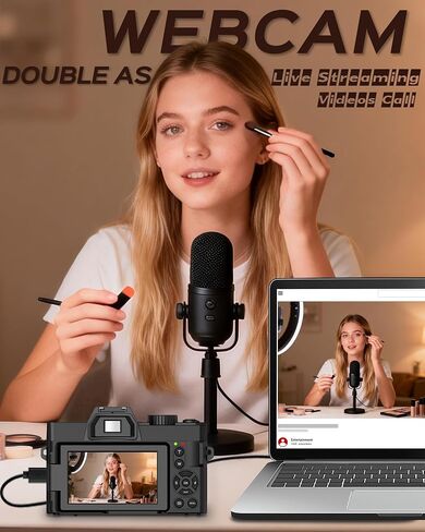 5K Digital Camera for Photography with Wide Angle & Macro Lens | Flip Screen, Wireless WiFi Connection, Beginners Camera with Microphone, 32GB MicroSD Card, Card Reader, 2 Batteries, Charger in Kuwait