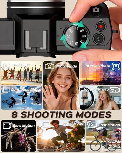 5K Digital Camera for Photography with Wide Angle & Macro Lens | Flip Screen, Wireless WiFi Connection, Beginners Camera with Microphone, 32GB MicroSD Card, Card Reader, 2 Batteries, Charger in Kuwait