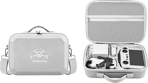 Mini 4 Pro Waterproof Hard Carrying Case, Portable Shoulder Bag Storage | for DJI Mini 4 Pro Fly More Combo DJI RC/RC2 Controller Accessories More Combo Grey Color (PU Leather Case Only) in Kuwait