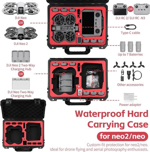 Waterproof Hard Carrying Case for DJI Neo 2/Neo 1 Fly More Combo | Holds 7 Batteries, Fits Drone, DJI RC 2/RC-N3 Remote Controller, Charging Hub & Accessories | Shockproof, Dustproof in Kuwait