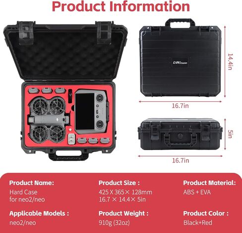 Waterproof Hard Carrying Case for DJI Neo 2/Neo 1 Fly More Combo | Holds 7 Batteries, Fits Drone, DJI RC 2/RC-N3 Remote Controller, Charging Hub & Accessories | Shockproof, Dustproof in Kuwait