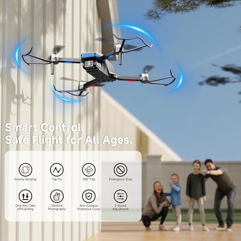 Drone with Camera for Kids Adults, Brushless RC Drone with Anti-Lost Alarm | One Key Takeoff/Landing, Propeller Guards, Voice Control, Foldable Design, Beginner Friendly Gift for Kids and Boys in Kuwait