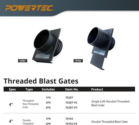 POWERTEC 70287 4 Inch Blast Gate Dust Collection Quick Change Threaded/Non-Threaded Ends for Dust Hoses and Flanges in Kuwait