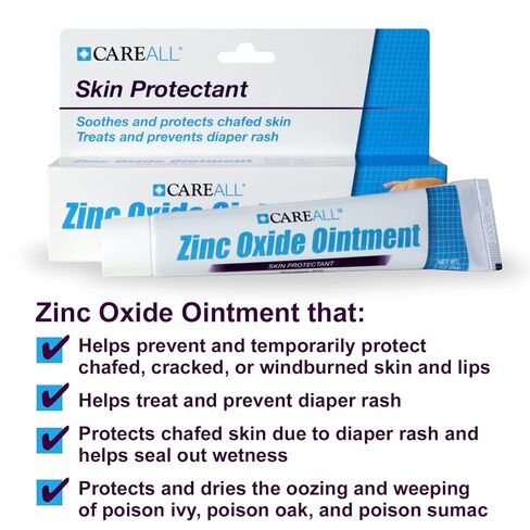 CareAll Zinc Oxide 20% Skin Protectant Barrier Ointment 2 oz (24 Pack), Relieves, Treats and Prevents Minor Skin Irritations due to Diaper Rash. Helps Seal Out Wetness. Protects Chafed Skin. in Kuwait