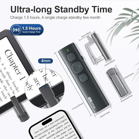 Page Turner Remote for Kindle Paperwhite Oasis Kobo eReaders, Compatible with Kindle E-Readers and Cases, Ideal for eBooks, Ergonomic Remote Control Clicker Reading Novels（Black） in Kuwait