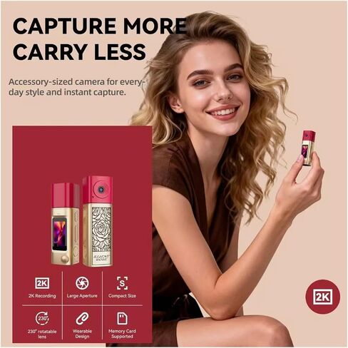 2K HD Lipstick Pocket Camera 230° Rotatable Lens TFT Screen Outdoor Vlog Recorder in Kuwait