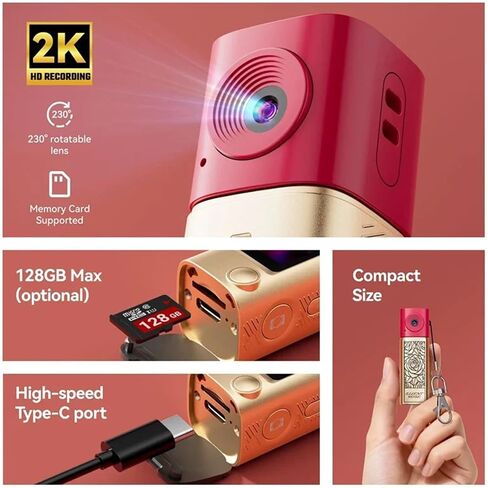 2K HD Lipstick Pocket Camera 230° Rotatable Lens TFT Screen Outdoor Vlog Recorder in Kuwait