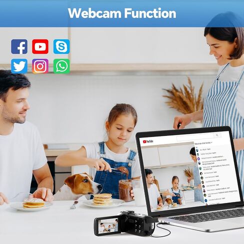4K Video Camera Camcorder, 42MP Vlogging Camera for YouTube with 32GB SD Card, 2 Batteries, 3" 270° Rotating Screen, 18X Digital Zoom, Remote Control, Webcam for Live Streaming in Kuwait