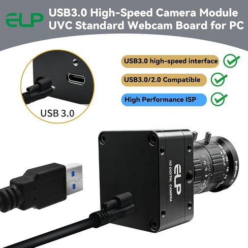 4K 60fps USB Camera, 5-50mm 10X Manual Zoom Telephoto Webcam, UVC USB3.0/2.0 Variable Focus Lightburn Cameras for OpenCV, Live Streaming & USB Microscope, Plug & Play for Windows, Linux, Jetson Nano in Kuwait