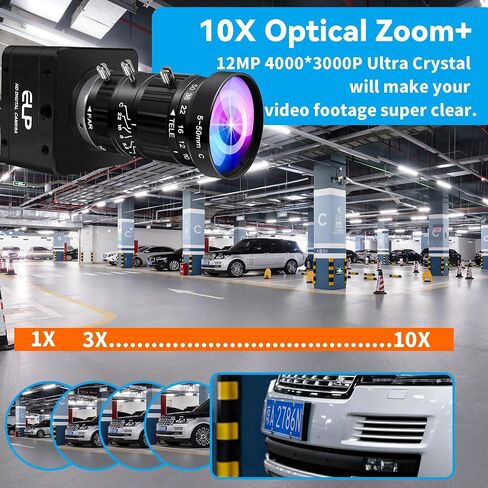 4K 60fps USB Camera, 5-50mm 10X Manual Zoom Telephoto Webcam, UVC USB3.0/2.0 Variable Focus Lightburn Cameras for OpenCV, Live Streaming & USB Microscope, Plug & Play for Windows, Linux, Jetson Nano in Kuwait