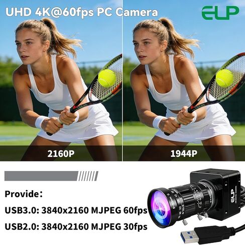 4K 60fps USB Camera, 5-50mm 10X Manual Zoom Telephoto Webcam, UVC USB3.0/2.0 Variable Focus Lightburn Cameras for OpenCV, Live Streaming & USB Microscope, Plug & Play for Windows, Linux, Jetson Nano in Kuwait