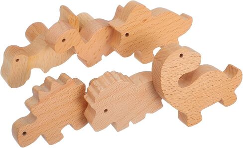 6set Decorative Animal Cabinet Knobs Wooden Dinosaur Drawer Pulls Dresser Handles Screws for Nursery in Kuwait