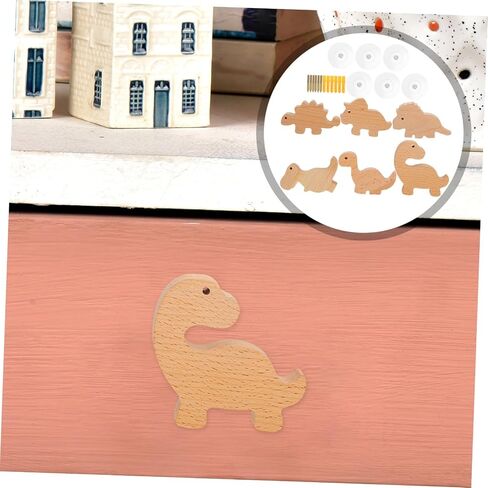 6set Decorative Animal Cabinet Knobs Wooden Dinosaur Drawer Pulls Dresser Handles Screws for Nursery in Kuwait