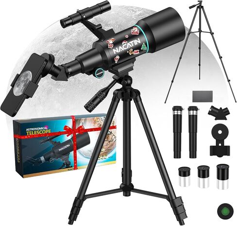 Telescope for Adults, 70mm Aperture 300mm Portable Refractor Telescope with 3 Eyepieces - Complete Kit with Phone Adapter & Moon Filter, Black in Kuwait