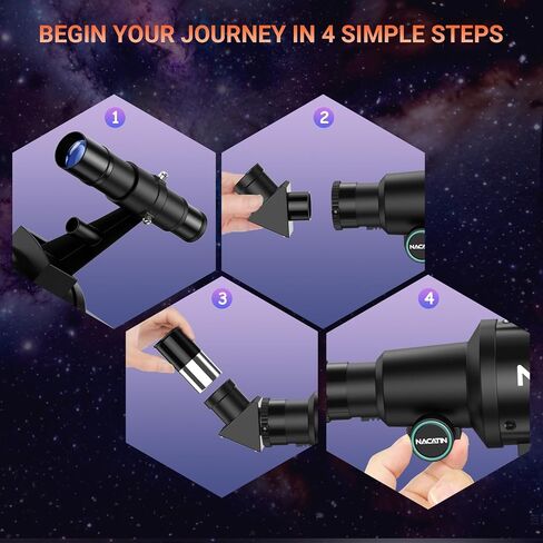 Telescope for Adults, 70mm Aperture 300mm Portable Refractor Telescope with 3 Eyepieces - Complete Kit with Phone Adapter & Moon Filter, Black in Kuwait