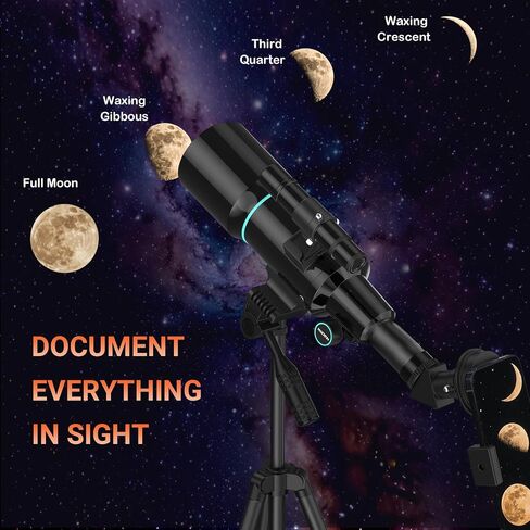 Telescope for Adults, 70mm Aperture 300mm Portable Refractor Telescope with 3 Eyepieces - Complete Kit with Phone Adapter & Moon Filter, Black in Kuwait