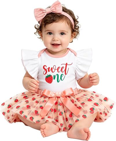 Newborn Baby Girls Half First Birthday Outfit 1st Birthday Romper Tulle Tutu Skirt with Headband Sets in Saudi Arabia