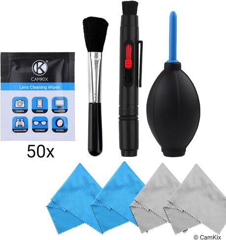 Camera Lens Cleaning Kit - Air Blower, Cleaning Brush, 2in1 Lens Cleaning Pen, 50 Individually Wrapped Wet Tissues and 4 Microfiber Cloths in Kuwait