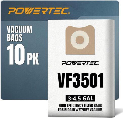 POWERTEC 23743 VF3502 Size A Shop Vacuum Bags for Ridgid 6 Pack, 12-16 Gal. Vacuum Bags for Ridgid HD1200, HD1400 Wet Dry Vac (75002P3) in Kuwait