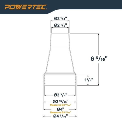 POWERTEC 70147 4-Inch OD to 2-1/4-Inch OD Hose Reducer Adapter for Dust Collection Systems in Kuwait