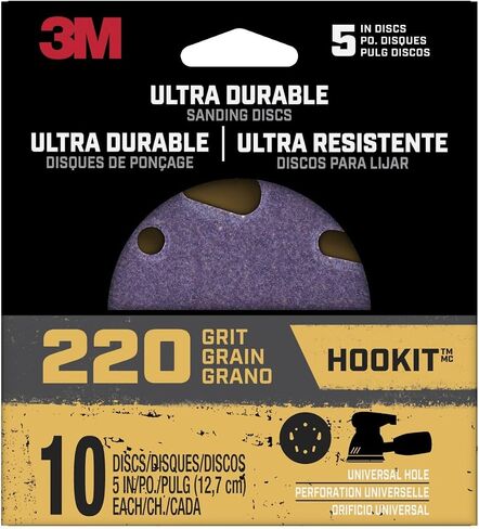 3M Ultra Durable 5 in Power Sanding Discs, Universal Hole, 220 Grit, 10/Pk in Kuwait