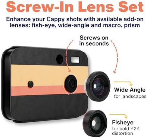 Cappy Screenless Digital Camera Bundle with Black Case & Lens Set | Digital Detox Camera for Mindful Photo & Video | Screen-Free Portable Camcorder to Live in the Moment in Kuwait