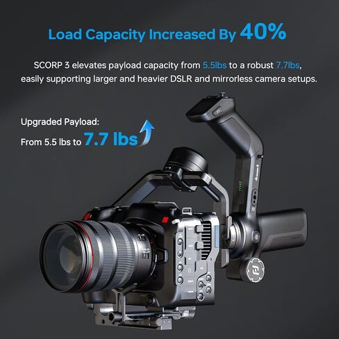 FeiyuTech SCORP 3 Professional Video Stabilizer, 7.72lbs Payload for Camera | Built-in AI Tracking, Detachable Remote Handle, 1.3" Touchscreen, Native Vertical Shooting for Canon/Sony/Nikon Camera in Kuwait