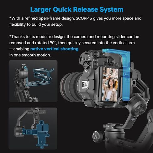 FeiyuTech SCORP 3 Professional Video Stabilizer, 7.72lbs Payload for Camera | Built-in AI Tracking, Detachable Remote Handle, 1.3" Touchscreen, Native Vertical Shooting for Canon/Sony/Nikon Camera in Kuwait
