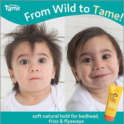 T is for Tame Kids' Hair Taming Cream for Frizz, Flyaways & Bedhead | Leave-in taming cream (3.38 fl oz) w/coconut & jojoba oil, never stiff, sticky or oily, all hair types, made in USA in Kuwait