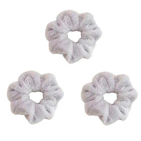 3-Piece Pink Fluffy Towel Scrunchies Set - Ultra Soft Thick Fuzzy Hair Ties for Women, Gentle Ponytail Holders for Wet & Dry Hair (Gray) in Kuwait