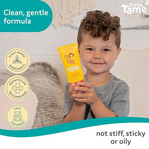 T is for Tame Kids' Hair Taming Cream for Frizz, Flyaways & Bedhead | Leave-in taming cream (3.38 fl oz) w/coconut & jojoba oil, never stiff, sticky or oily, all hair types, made in USA in Kuwait