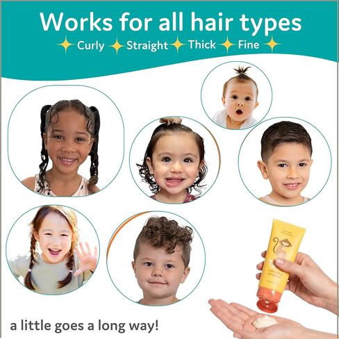 T is for Tame Kids' Hair Taming Cream for Frizz, Flyaways & Bedhead | Leave-in taming cream (3.38 fl oz) w/coconut & jojoba oil, never stiff, sticky or oily, all hair types, made in USA in Kuwait