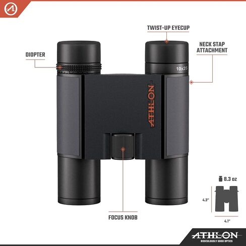 Athlon Optics 10x25 Midas G2 UHD Black Binoculars with Eye Relief for Adults and Kids, High-Powered Binoculars for Hunting, Birdwatching, and More in Kuwait