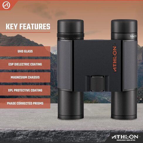 Athlon Optics 10x25 Midas G2 UHD Black Binoculars with Eye Relief for Adults and Kids, High-Powered Binoculars for Hunting, Birdwatching, and More in Kuwait