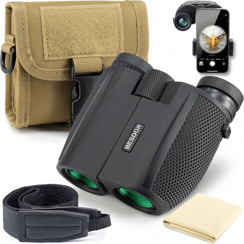 12x25 Compact Binoculars for Adults and Kids - Small Pocket Binoculars with 600D MOLLE Pouch - Phone Adapter and Wide Strap for Cruise Travel Hiking Bird Watching Concerts Outdoor Gift in Kuwait