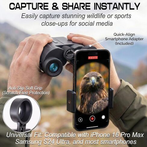 12x25 Compact Binoculars for Adults and Kids - Small Pocket Binoculars with 600D MOLLE Pouch - Phone Adapter and Wide Strap for Cruise Travel Hiking Bird Watching Concerts Outdoor Gift in Kuwait