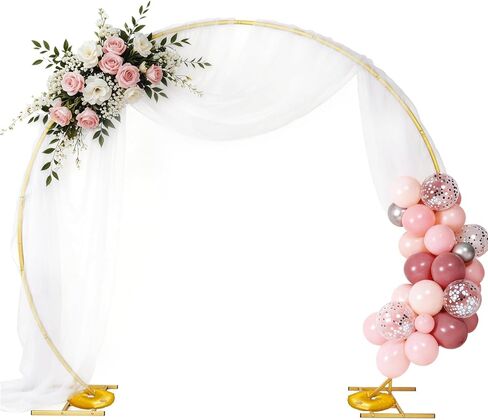 EMART Round Backdrop Stand 8FT Gold Wedding Arch Metal Circle Balloon Arch Stand with Base, 2 Water Bags for Wedding, Birthday, Party, Christmas, Decoration, Anniversary, Ceremony, Valentine's Day in Kuwait