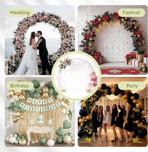 EMART Round Backdrop Stand 8FT Gold Wedding Arch Metal Circle Balloon Arch Stand with Base, 2 Water Bags for Wedding, Birthday, Party, Christmas, Decoration, Anniversary, Ceremony, Valentine's Day in Kuwait