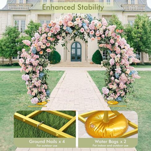 EMART Round Backdrop Stand 8FT Gold Wedding Arch Metal Circle Balloon Arch Stand with Base, 2 Water Bags for Wedding, Birthday, Party, Christmas, Decoration, Anniversary, Ceremony, Valentine's Day in Kuwait