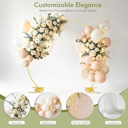EMART Round Backdrop Stand 8FT Gold Wedding Arch Metal Circle Balloon Arch Stand with Base, 2 Water Bags for Wedding, Birthday, Party, Christmas, Decoration, Anniversary, Ceremony, Valentine's Day in Kuwait