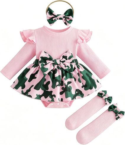 Giraropa Newborn Baby Girl Winter Clothes Ruffle Long Sleeve Romper Dress + Socks + Headband Cute Baby Girl Fall Outfits in Kuwait