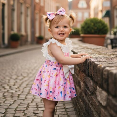 Baby Girl 1st Birthday Outfit One Year Old Romper Dress Lace Ruffle Sleeveless Bodysuit Headband Cake Smash Photo Shoot (White & Pink, 12-18 Months) in Kuwait