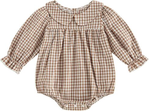 Karuedoo Newborn Baby Boy Girl Clothes Gingham Long Sleeve Doll Collar Bubble Romper Plaid Bodysuit One Piece Fall Outfit in Kuwait