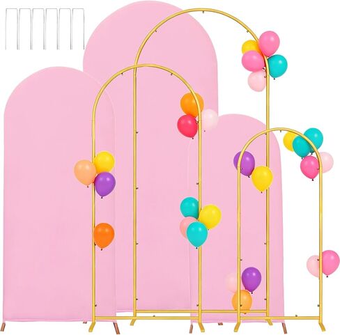 4FT, 5FT, 6FT,Metal Arch Backdrop Stand and Cover Set of 3,Pink | Wedding Arch Balloon Stand With Cover Set,3 Arch With Cover Backdrop, For Party Birthday Ceremony Baby Shower Decoration in Kuwait
